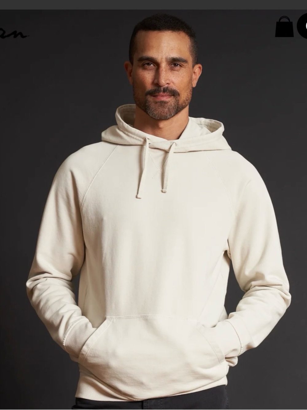 Men's Cream Pullover Hoodie with Kangaroo Pocket